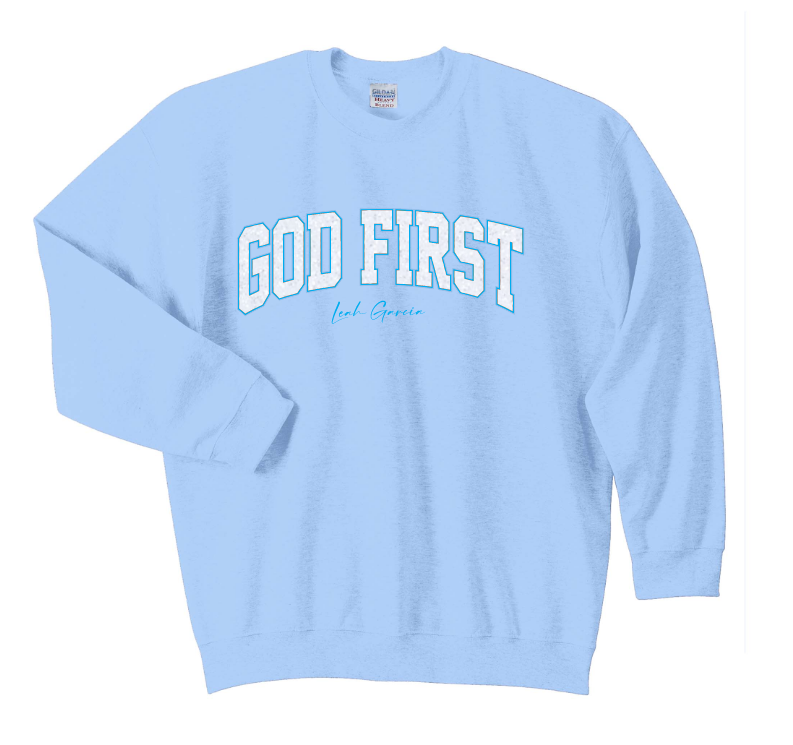 GOD FIRST - CREWNECK SWEATSHIRT - EMBROIDERED / GLITTER